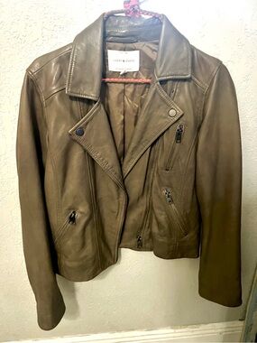 Lucky Brand Olive Brown Leather Moto Jacket